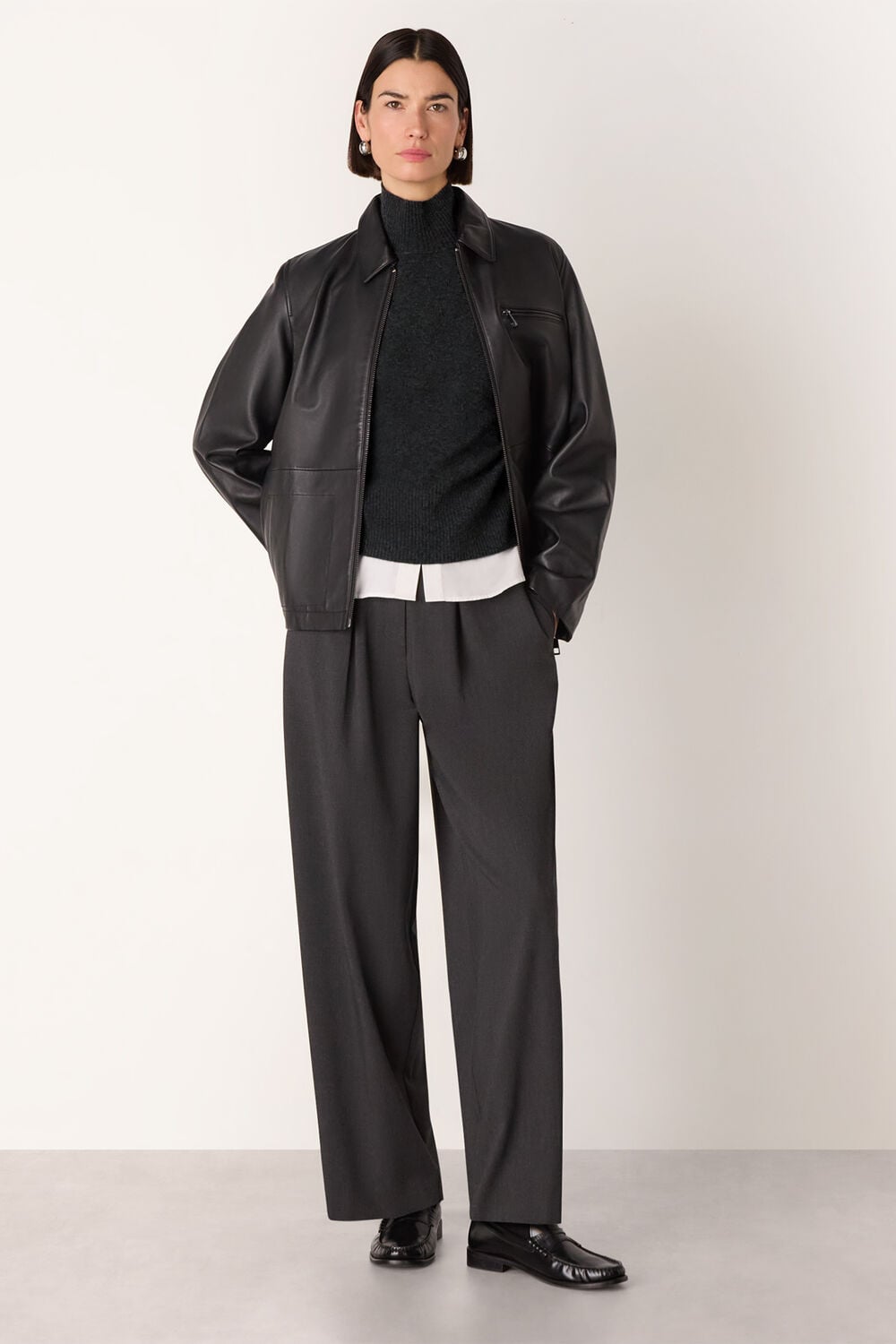 Dark Grey Cashmere Mock Neck Sweater